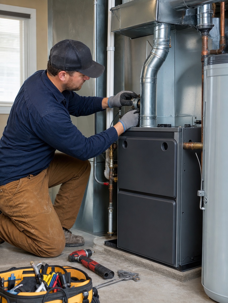 Temp Tech technician installing a new furnace